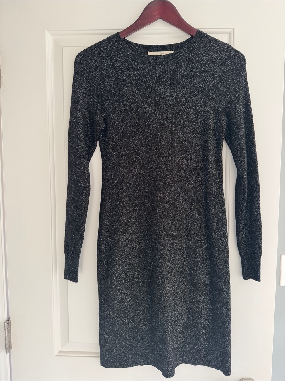 LOFT Metallic Black Long Sleeve Knit Dress